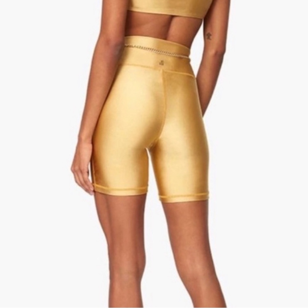 WeWoreWhat Revolve High-Waist Belted Bike Metallic Gold Shorts Size Medium - Picture 3 of 8